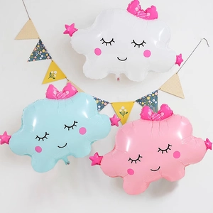 Ballon En Aluminium En Forme De Nuage Visage Souriant Dessin Animé Avec Étoile Noeud Décoration Pour Fête D'Anniversaire Bébé