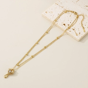 Double-layered gold titanium steel necklace featuring a hollow heart and infinity pendant