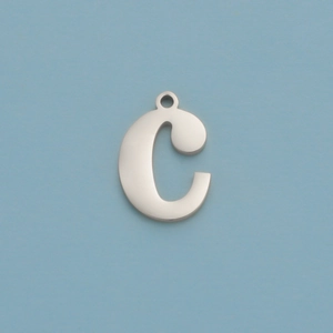 Polished silver mirror stainless steel letter C pendant with small hanging ring charm