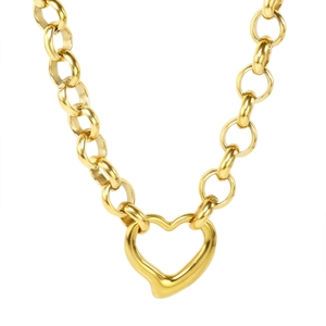Modern gold plated stainless steel O-chain necklace featuring a hollow heart pendant