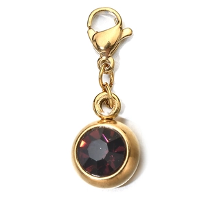 6mm gold birthstone charm with lobster clasp featuring a deep red round faceted crystal