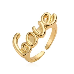 Polished gold-plated LOVE geometric open ring for women with adjustable minimalist band