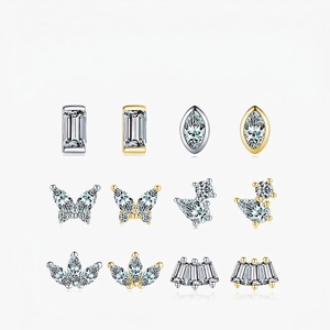 925 Sterling Silver Geometric Zirconia Stud Earrings For Women Single Tiny Butterfly Marquise Emerald Cut Luxury Jewelry