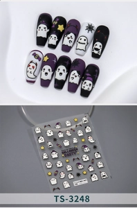 Detail view of Halloween ghost nail stickers TS-3248 with cute cartoon pumpkin patterns