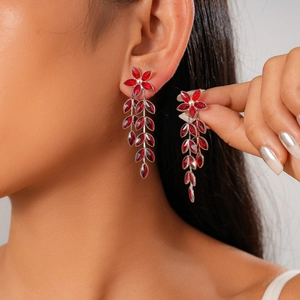 Vintage Glass Flower Leaf Dangle Earrings With 925 Sterling Silver Earring Post Palace Style Elegant Long Tassel Jewelry