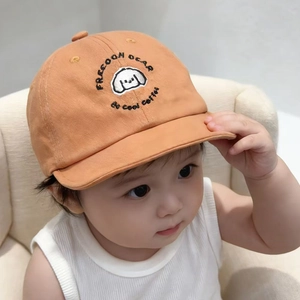 Casquette bébé en coton orange avec broderie chiot et bord souple pour le printemps et l'été