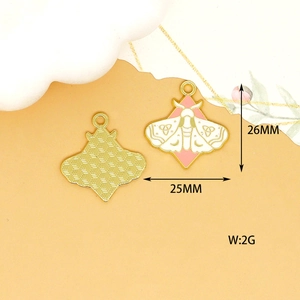 Detailed view of enamel moth pendant showing 26mm height and 25mm width dimensions