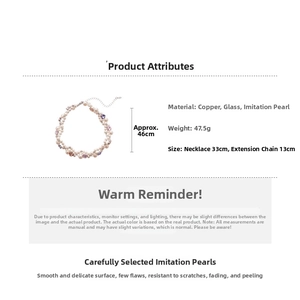 Detail specifications of heart pendant pearl necklace with copper clasp and glass beads