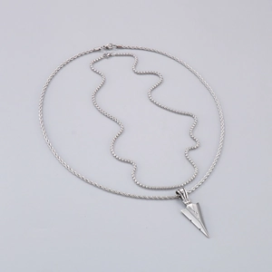 Streetwear silver stainless steel arrow pendant necklace with twisted rope chain for men
