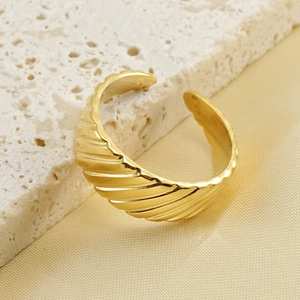 Adjustable 18k gold plated stainless steel ring with elegant spiral texture