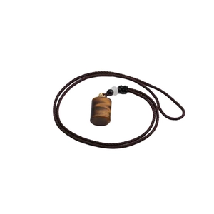 Detail of tiger eye stone perfume bottle pendant with brown braided rope necklace