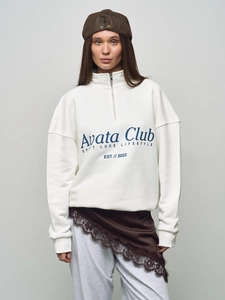 Oversized Sweatshirt Women Cotton Half Zip Lapel Letter Print Boyfriend Streetwear Pullover Long Sleeve
