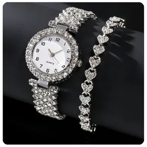 Women Fashion Quartz Watch Heart Bracelet Alloy Rhinestone Analog Dress Wristwatch For Lady Gift Elegant Jewelry Accessory