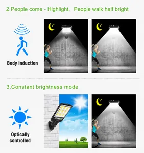 Solar outdoor street light showcasing motion sensor and light control working modes