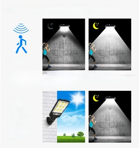 Solar outdoor street light showcasing motion sensor and light control working modes