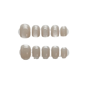 Champagne cat eye press-on nails set with rainbow laser glitter in short round shape