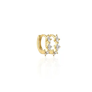 Detail showing S925 hallmark on gold plated marquise cut zircon silver huggie earrings