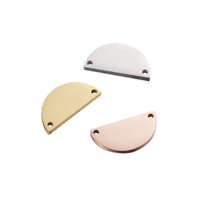Polished stainless steel semi-circle charms in silver, gold and rose gold with dual holes