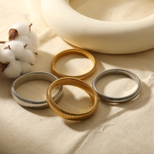French vintage 18K gold plated stainless steel elastic thread bangles in gold and silver
