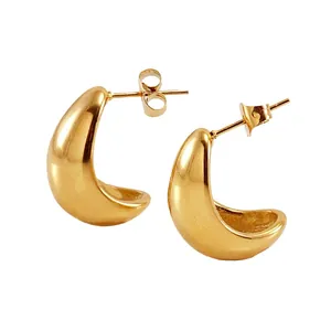 Water Drop Chunky Hoop Earrings 18K Gold Plated Stainless Steel High Polish Minimalist Jewelry For Women