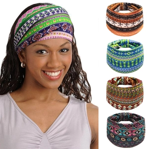Bohemian elastic wide headband for women featuring ethnic prints for yoga and fashion