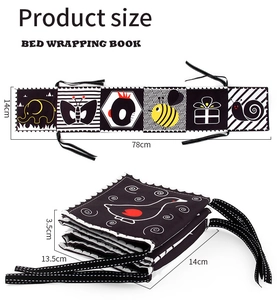 Detailed dimensions of the black and white high contrast baby bed bumper soft cloth book