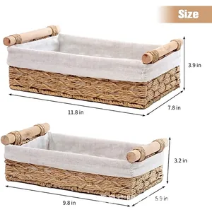 Set of 2 woven paper rope storage baskets with handles in large and small sizes