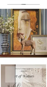 Detail of handcrafted resin horse statue with vintage rattan texture for home decor