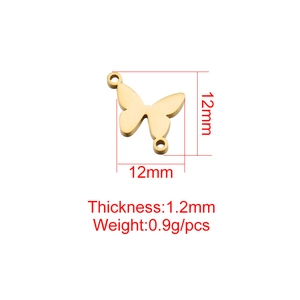 Polished golden stainless steel butterfly charm for DIY jewelry, size 12mm with two holes