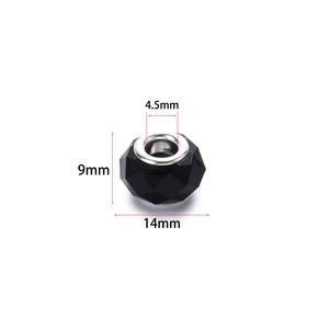 Faceted black acrylic wheel bead with 4.5mm silver metal core for DIY jewelry