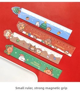 Detailed view of 4-piece 15cm Christmas magnetic soft rulers with cute elk and bear patterns