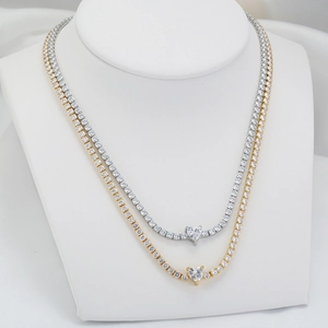 Collier Bracelet Tennis En Zircon En Forme De Coeur Cuivre Strass Chaîne Clavicule Bijoux Élégants Pour Femmes