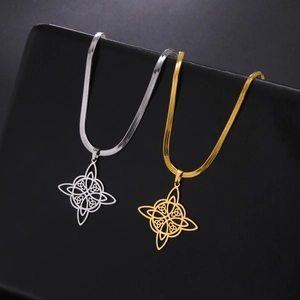 Edelstahl Hexenknoten Halskette Keltisches Dreieck Anhänger Schlangenkette Mystischer Schmuck Für Damen Herren Stahl Gold