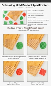 Detailed 5mm acrylic Christmas fondant embossers showing sizes for deer and tree patterns