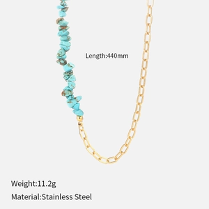 Detail of bohemian turquoise stone necklace with length and weight specifications