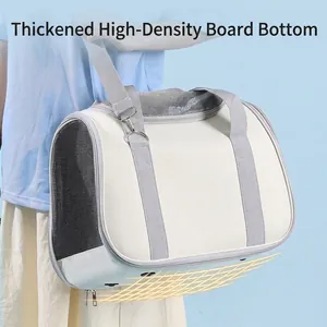 Portable white canvas pet carrier bag with breathable mesh for dogs and cats