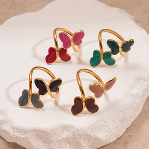 Enamel butterfly open rings in vibrant color combinations with gold plated finish