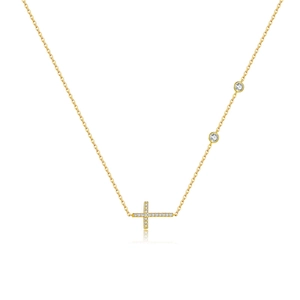 18K gold S925 silver necklace featuring a horizontal cross pendant and zircon accents