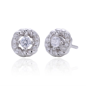 Elegant S925 sterling silver twist stud earrings with sparkling cubic zirconia inlay