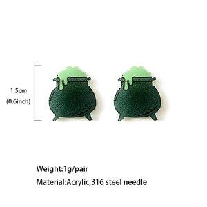 Green witch cauldron Halloween stud earrings made of acrylic with 316L steel pins