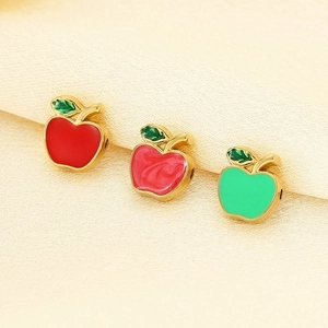 Summer fruit apple charms with enamel finish in red and green for jewelry making