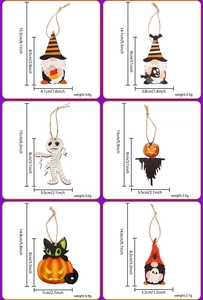 Detailed size and weight specs for various Halloween wooden gnomes and pumpkin ornaments