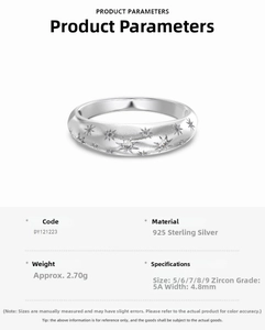 Detailed specs of S925 sterling silver ring with star pattern and zircon inlay