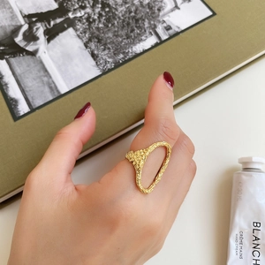 Minimalist irregular gold 925 sterling silver ring with textured surface for women