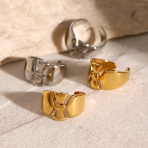 Σετ δαχτυλιδιών φιόγκος από γυαλισμένο ανοξείδωτο ατσάλι σε χρυσό και ασημί χρώμα