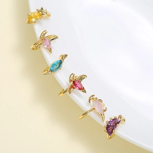 Cute Dinosaur Ear Cuffs Non Piercing Animal Clip On Earrings Gold Plated Brass Cubic Zirconia Jewelry For Women Girls