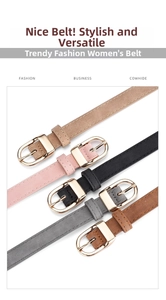 Close-up of matte PU leather belts in five colors with elegant gold oval buckles