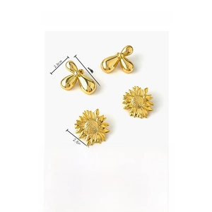Detailed view of gold plated copper sunflower earrings set with exact size measurements