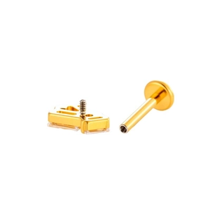 Titanium piercing jewelry featuring a gold labret stud with a hollow pattern bird design