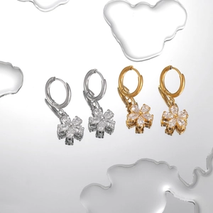 Fashion flower hoop earrings with marquise crystals in gold and silver finish